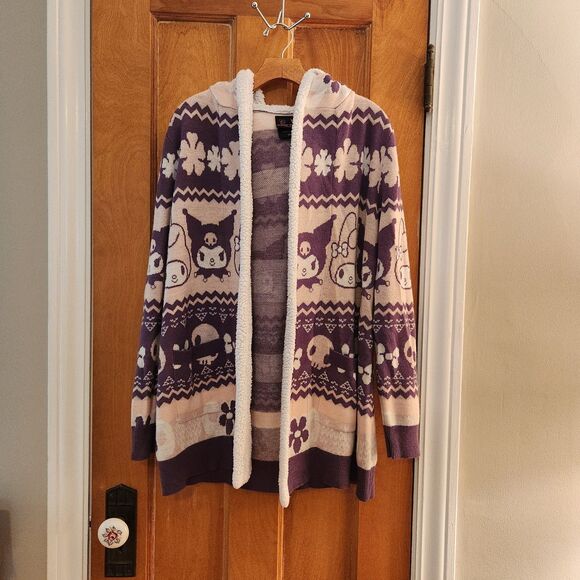 My Melody & Kuromi Sold Out Cozy Sherpa Hooded Pink Purple Open Cardigan, Sz S - Picture 6 of 10